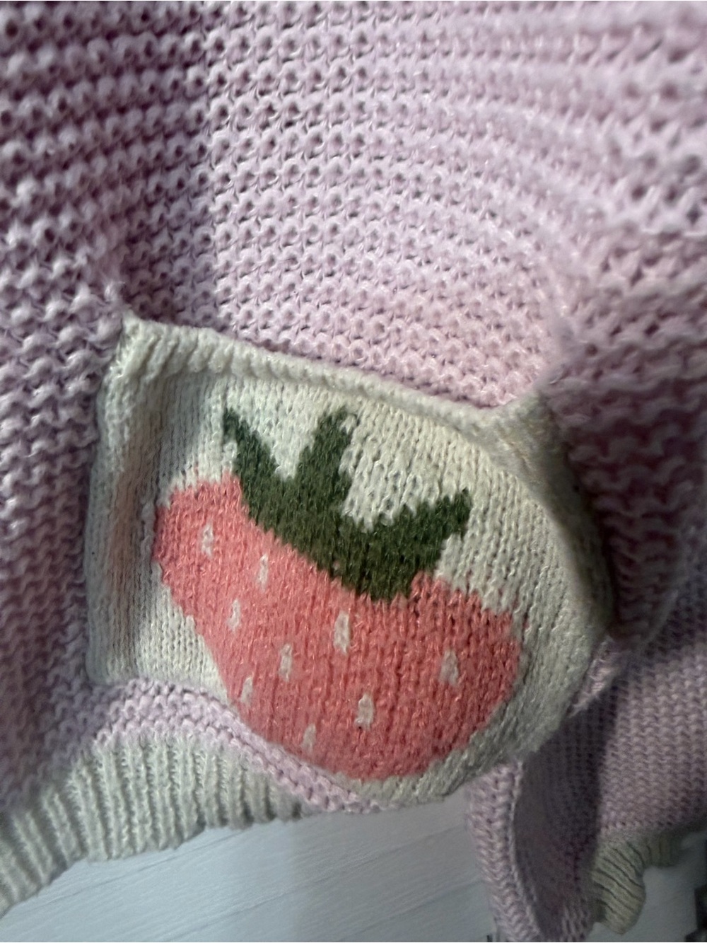 Women's Pink Strawberry Accent Cropped Cardigan Sweater - Picture 3 of 4